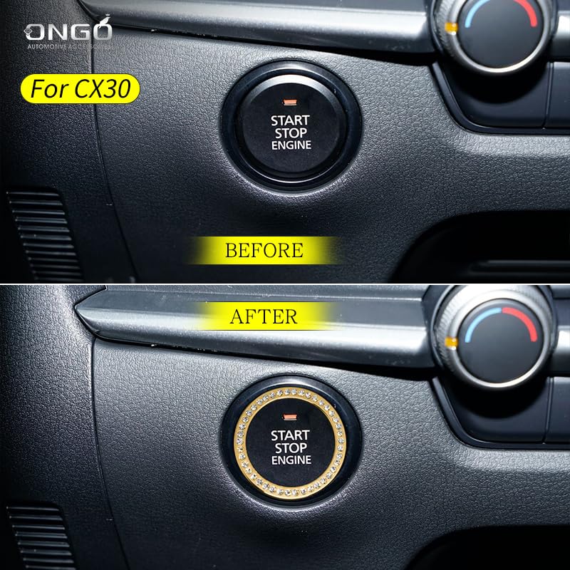 ONGOXD Start Switch Ring Diamond Crystal Decorative Plate Interior Part for Mazda Custom Styling Part 2, Mazda-A 3, CX-5, CX-60, CX-8, CX-30, MX-5