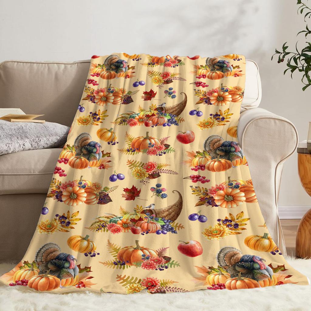 Fall Thanksgiving Throw Blanket Maple Leaf Pumpkin Flannel Print Blanket Super Soft Cozy Nap Blanket Perfect Home Gift for Her