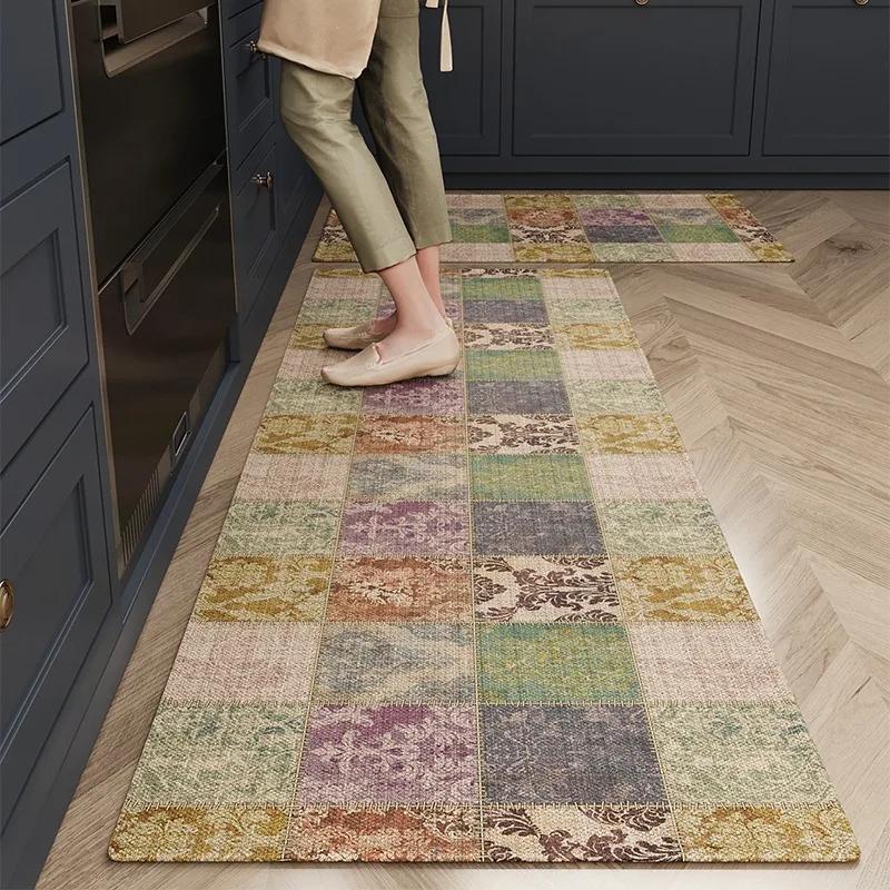 Kitchen Carpet Waterproof Non-slip Floor Mat Pvc Leather Oil-proof Foot Mats Long Rug American Retro Bohemian Style Carpets