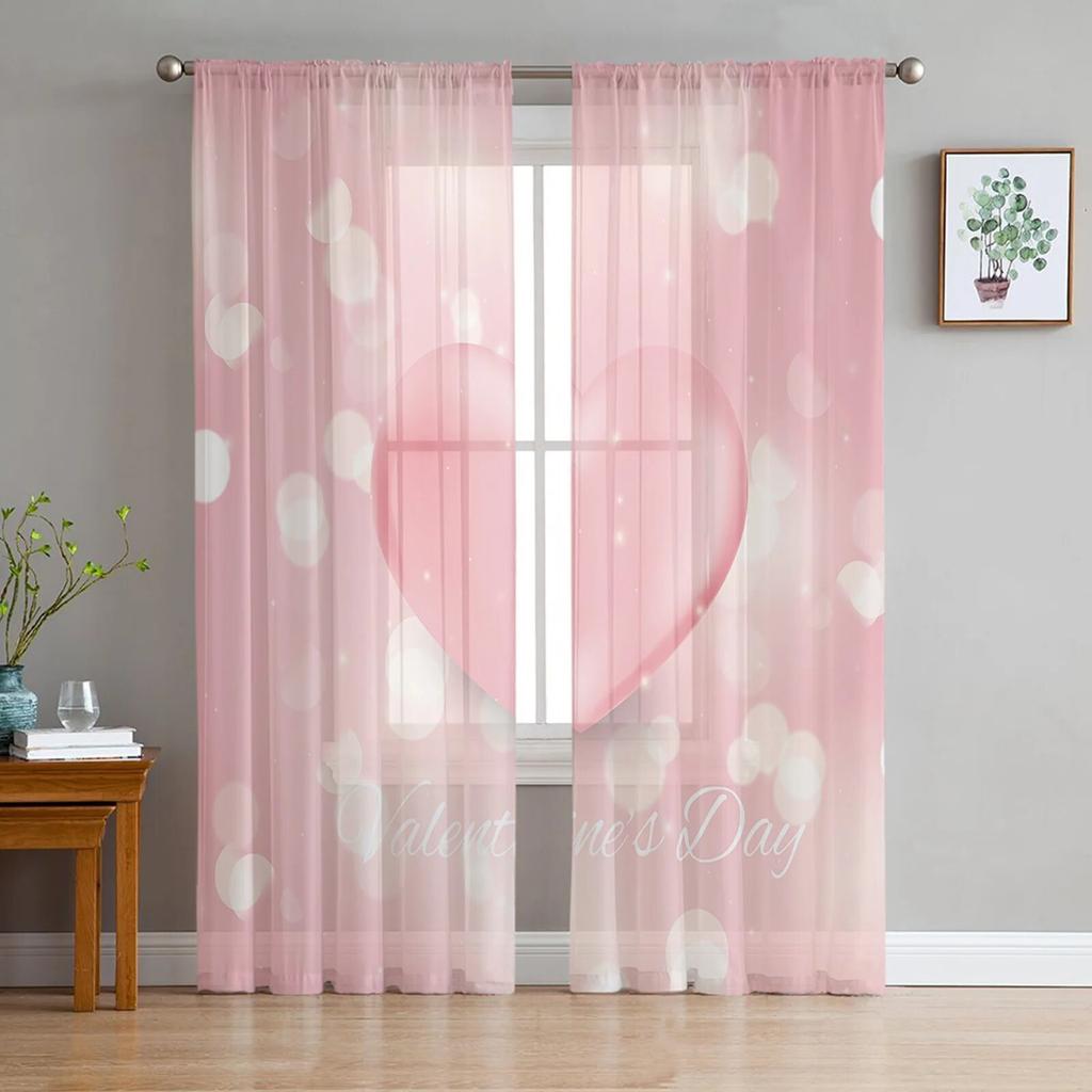 Love Pink Rose Butterfly Sheer Curtains for Bedroom Living Room Voile Window Curtains Tulle Curtains for Kids Room