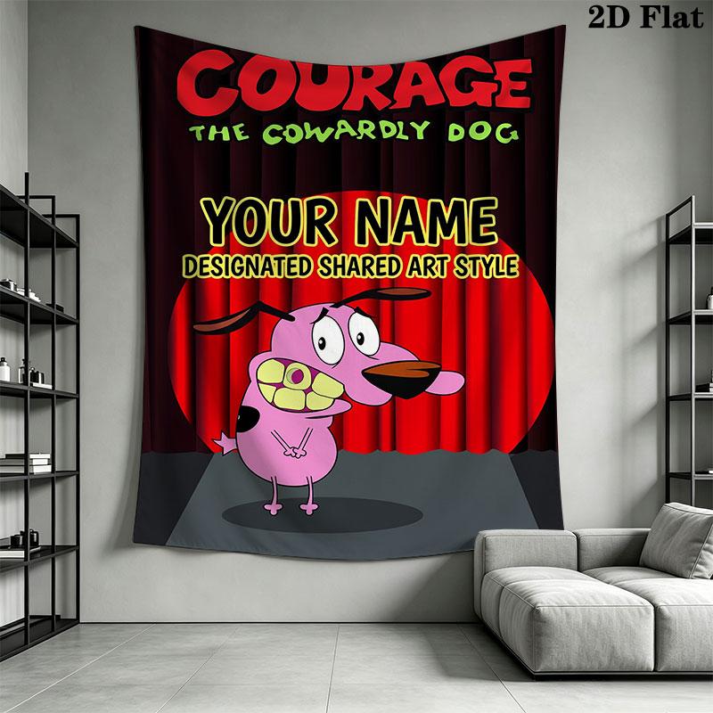 Custom Courage the Cowardly Dog Wall Hanging Printed Fabric Blanket Decorative Tapestries for Bedroom Living Room Home Decor