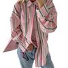 French Vintage Lapel Striped Shirt, Relaxed Style, Loose Casual Long-sleeve Shirt, Fashionable Versatile Color-block Cardigan