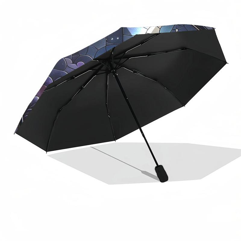 1pc Stained Glass Cat Moon Outdoor Umbrella - Automatic Opening Folding Design, 8-Bone Iron Frame, Festival Gift for Fans, Travelers, Daily Use.KK059