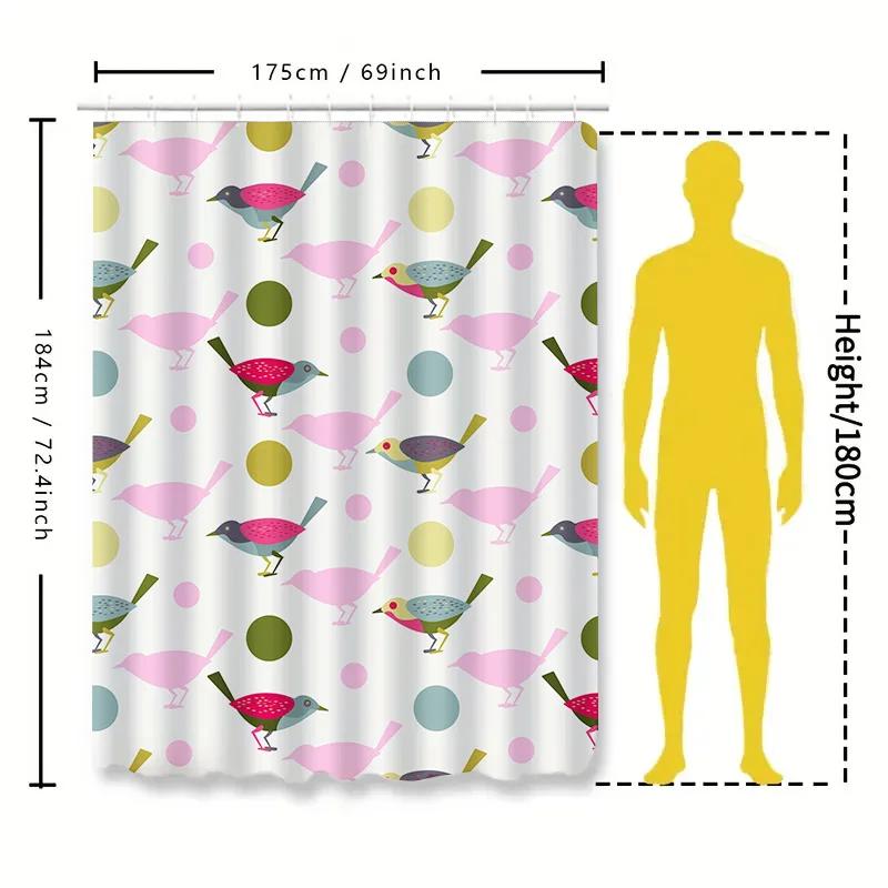 Colorful Birds Drinks Shower Curtain Pink Blue Yellow Green White Decor Home Bath Waterproof Fabric Modern Bathroom Accessories