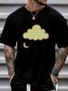 Unisex Black Crew Neck Tee Cloud And Crescent Moon Print Oversized Short Sleeve Unisexs Summer Streetwear Casual Daily Basic Wear Top