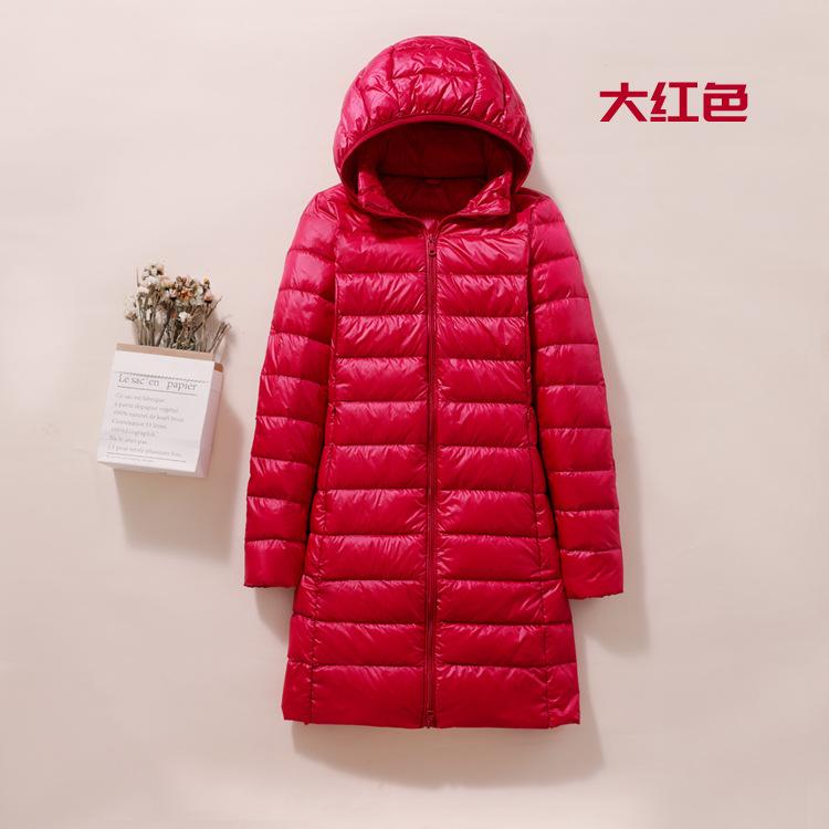 Winter women's slim-fit hooded medium and long light down jacket fashionable and thin removable hat down jacket