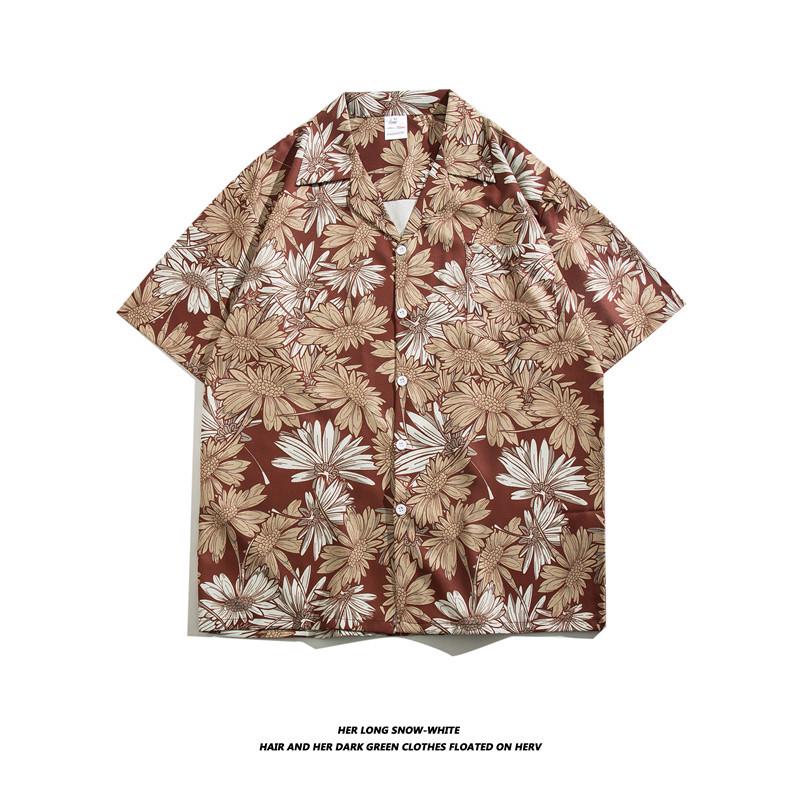 

Мужская модная тайская цветочная шелковая пляжная рубашка с коротким рукавом XXL