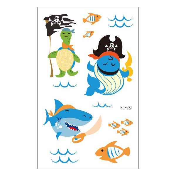 Waterproof Children's Pirate Shark Tattoo Stickers - Birthday Party & Cartoon Design