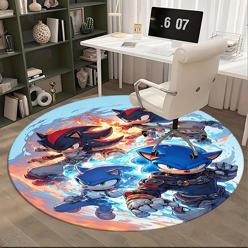 1pc Sonic the Hedgehog Anime Cartoon Design Round Carpet - Office Chair Mat, Non-Slip Rug for Home Decor, Living Room, Bedroom, Game Room, Dormitory,