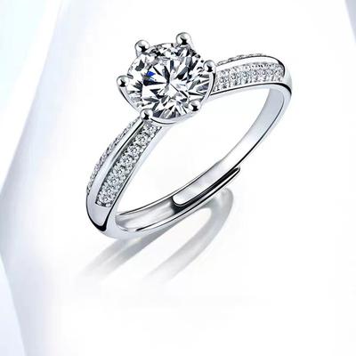 S925 Sterling Silver Half-Wall Six-Claw Ring Women's Simple Fashion