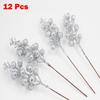 12pcs Artificial Christmas Glitter Berries Stems Xmas Tree Wreath DIY Decor