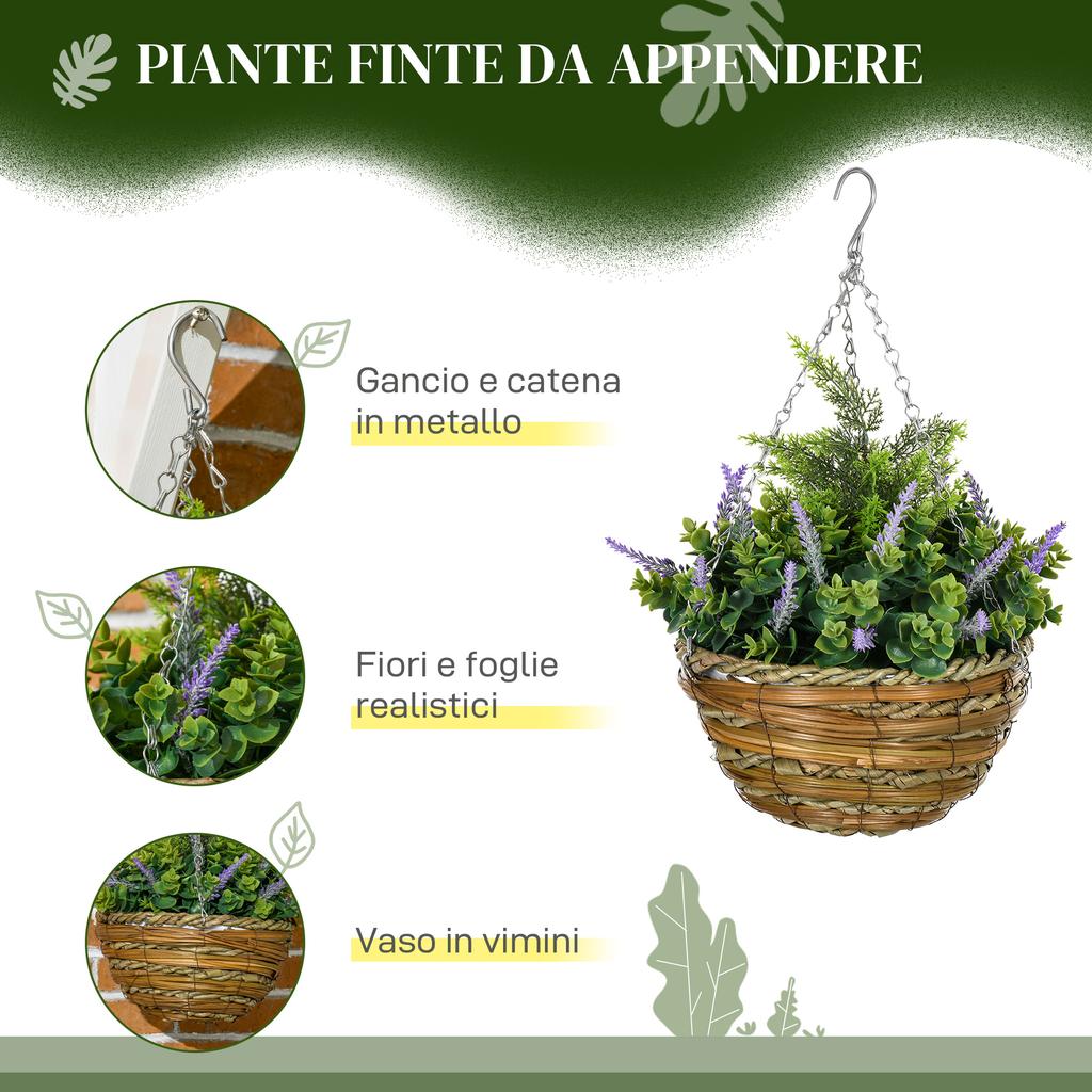 Set of Two Artificial Hanging Lavender Flower Pots - Purple