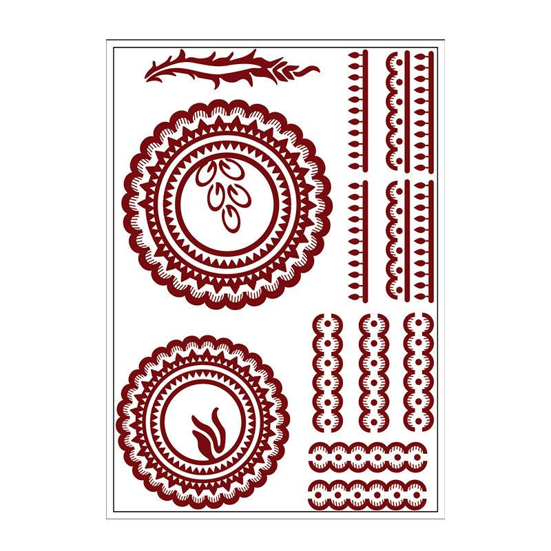 Indian Lace Tattoo Sticker Reddish-Brown Waterproof Tattoo Sticker
