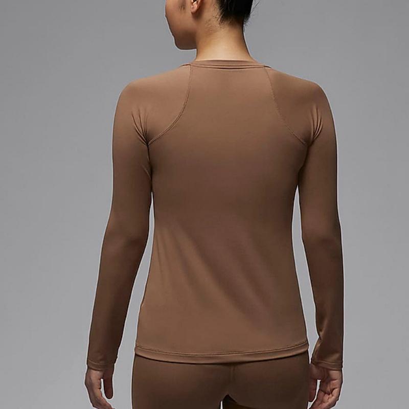 Jordan Solid Logo Round Neck Knit Long Sleeve T-Shirt Women Tops Brown FN5111-223