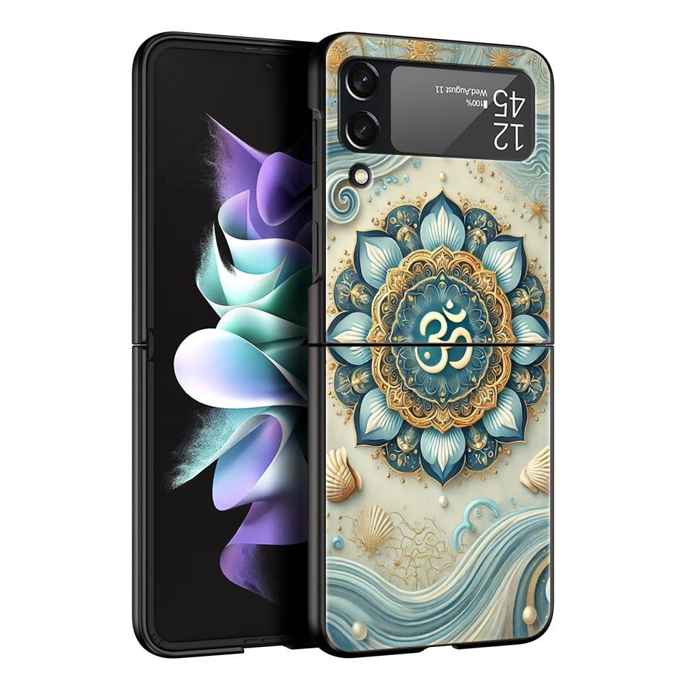 Indian Pattern Mandala Hard PC Phone Case For Samsung Galaxy Z Flip 7 6 5 4 Black Cover For Galaxy Z Flip3 Foldable Fundas Shell