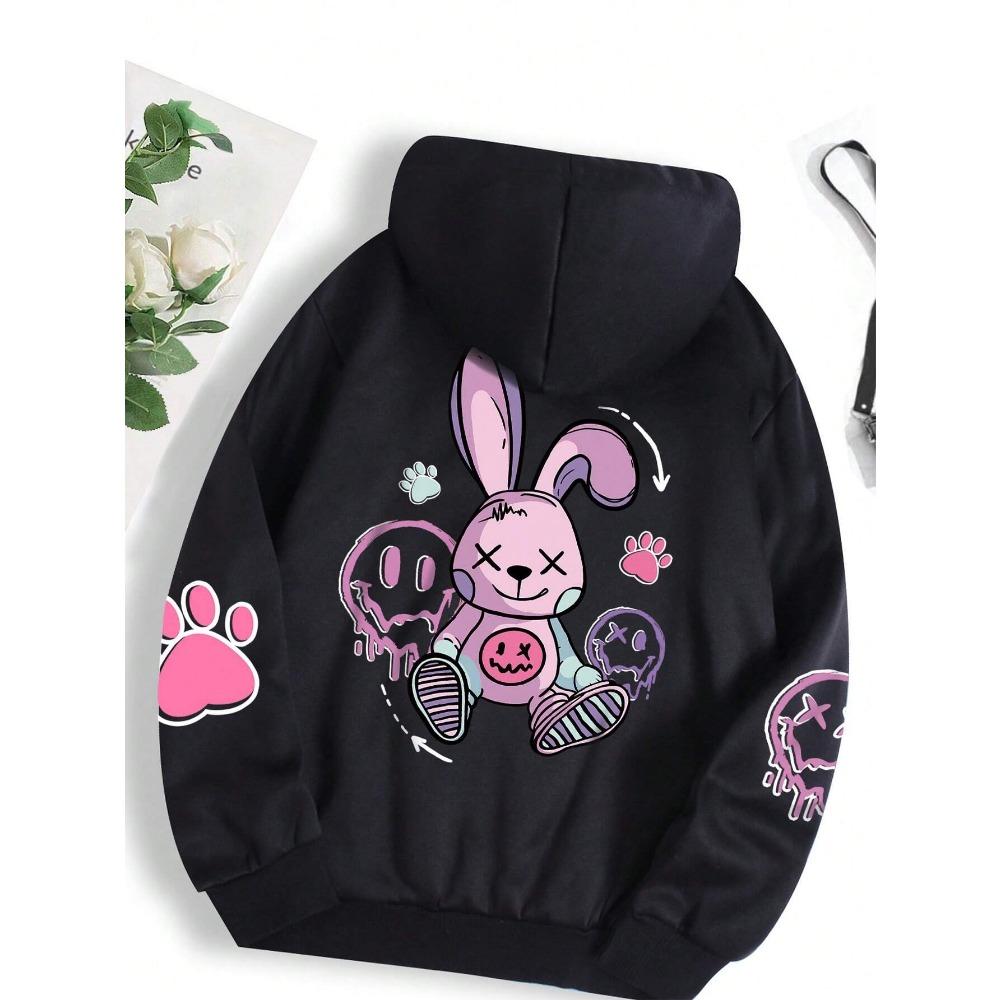 Casual women's hoodie cartoon pink rabbit cute printed pullover autumn clothing
