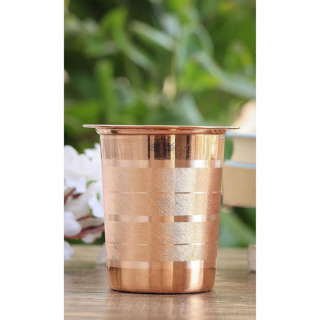 Copper Glass Tumbler Cup with Lid Set, Drinkware Home Restaurant, Yoga Ayurveda, 300 ML Each, 2 Pieces