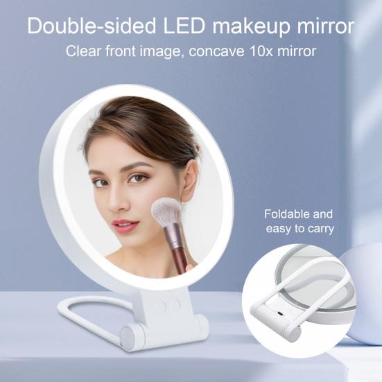 LED Lighted Makeup Mirror 5/10/20/30X Magnifying Double-sided Cosmetic Mirror with Light USB Rechargeable Adjustable Brightness Portable Travel Vanity