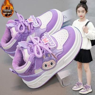 Children's Winter Cotton Lace-up Princess Sneakers with Velvet Warmth