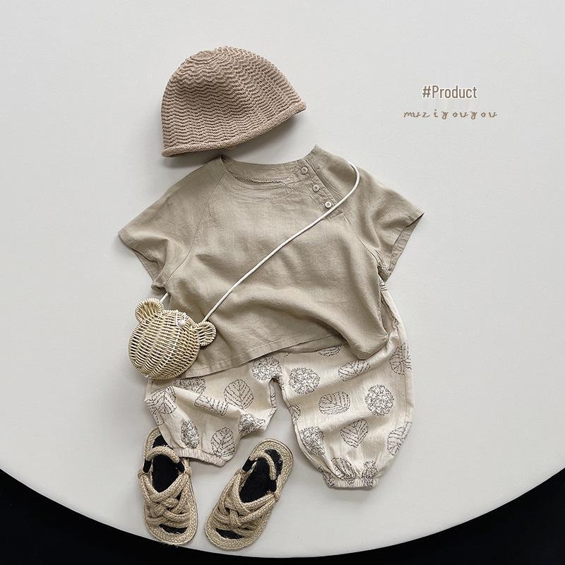 Children's Summer 2025 Cotton Linen Blouse - Korean & Japanese Style Short Sleeve T-shirt for Boys and Girls
