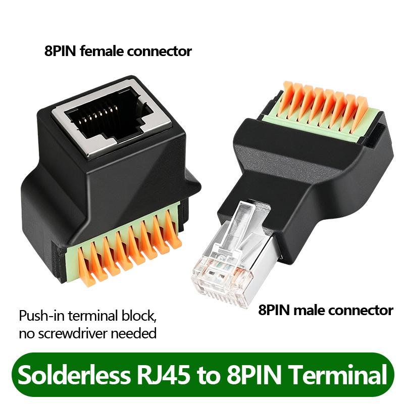 Solderless RJ11 To 8Pin Terminal Block Adapter RJ11 Male Plug / Female Jack To 8P Spring Push Terminal Connector