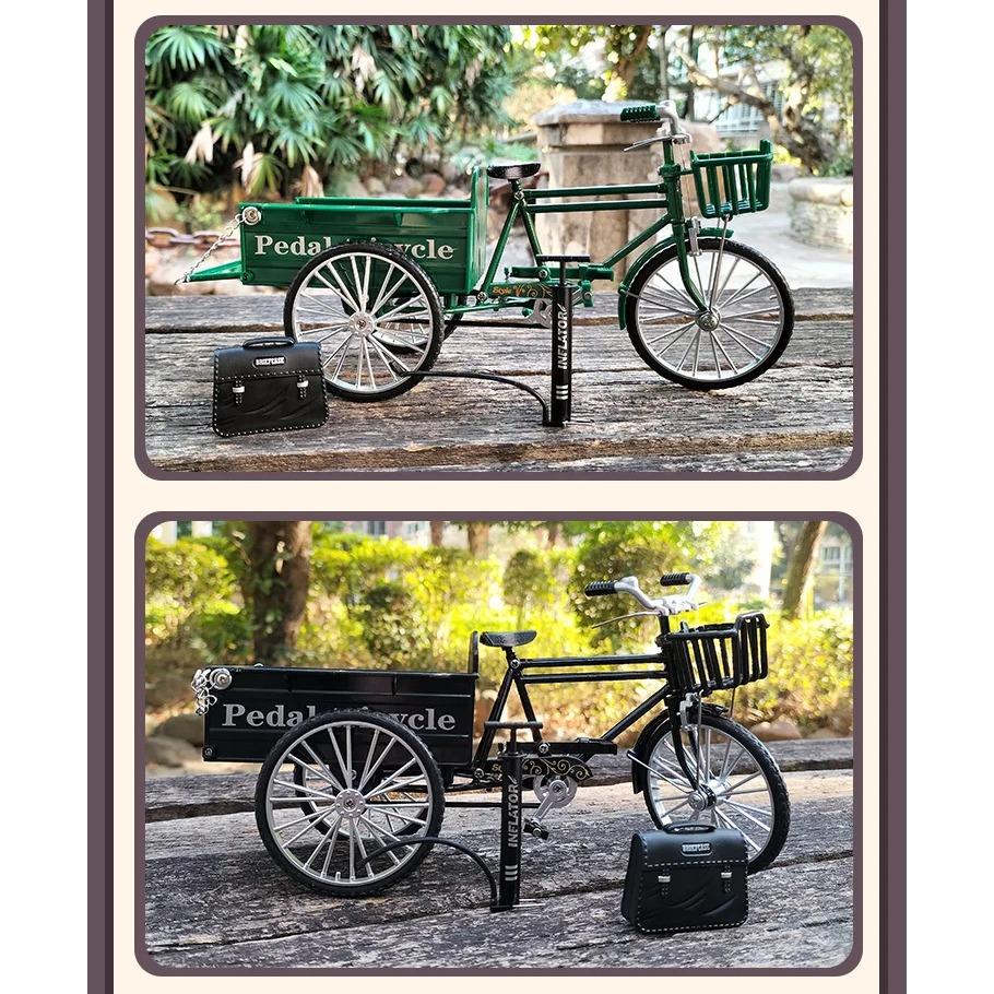 1/10 Mini Stop Retro Trójkołowy Rower Płaski Metalowy Odlewany Ciśnieniowo Klasyczny Model Trójkołowy Zabawka Symulacja Kolekcja Prezenty