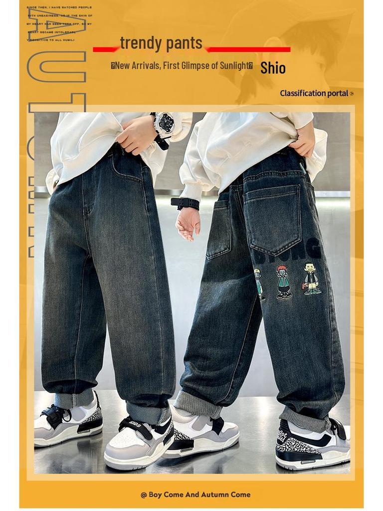 Jungen Winterjeans mit dickem Fleecefutter - Warme Baumwollhosen für mittlere und große Kinder (Kollektion 2025)