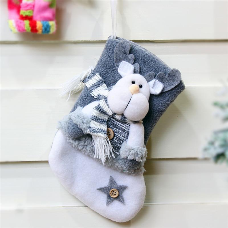 Small Christmas Stockings Socks Plush Elk Snowman Xmas Tree Ornaments Xmas Decoration for Home New Year Navidad Candy Gift Bags
