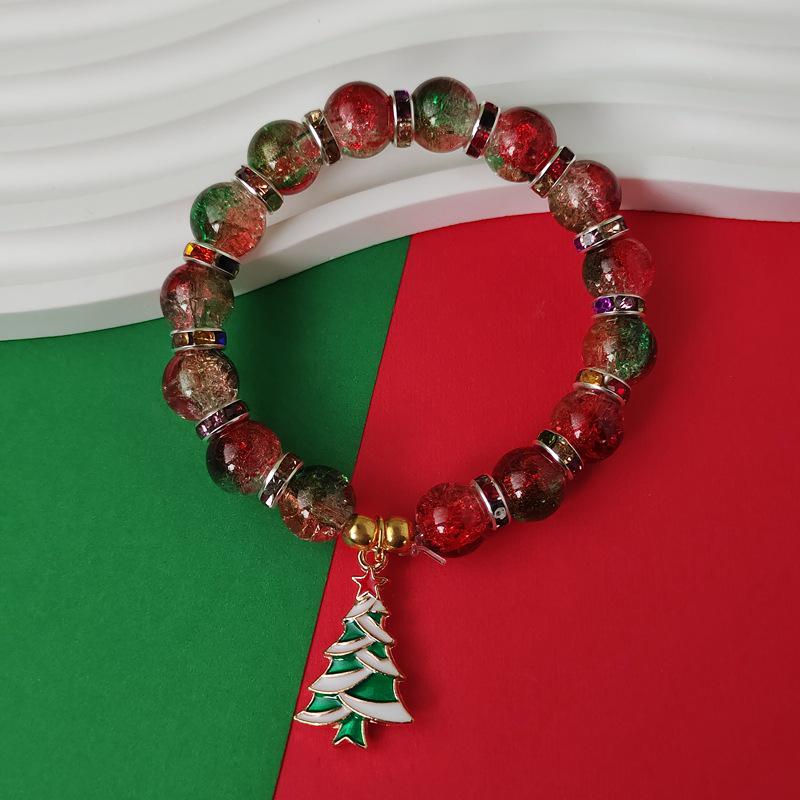 Christmas Glass Beaded Bracelet: Santa Claus & Reindeer Design for Women