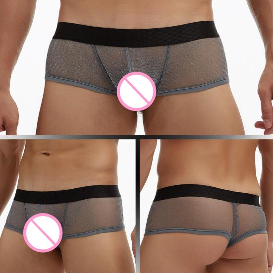 Men Boxer Underwear Low-rise Perspective Thin Shorts Panties Patchwork Color U-convex Wide Waistband Underwear