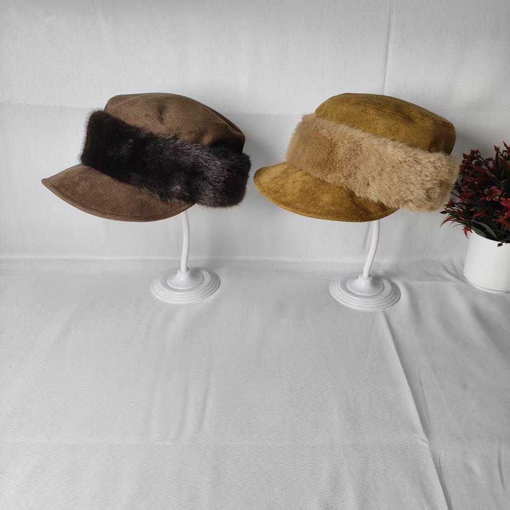 Fashion retro suede military hat women's autumn and winter new plush splicing temperament fashionable and face newsboy hat