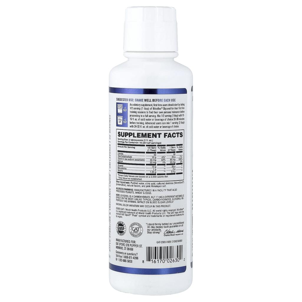 GAT, Nitraflex® Glycerol, Unflavored, 473ml (16 fl oz)