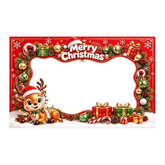 Christmas Celebration Photo Accessories Cartoon Booth Frame Banner, Xmas Selfie with Elk Gift for Party Decor Penguin Bear, Holiday Handheld