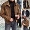 Men Jacket Lapel Long Sleeve Zipper Design Jacket Coat with Pockets Solid Color Short Coat Street Office Daily Wear