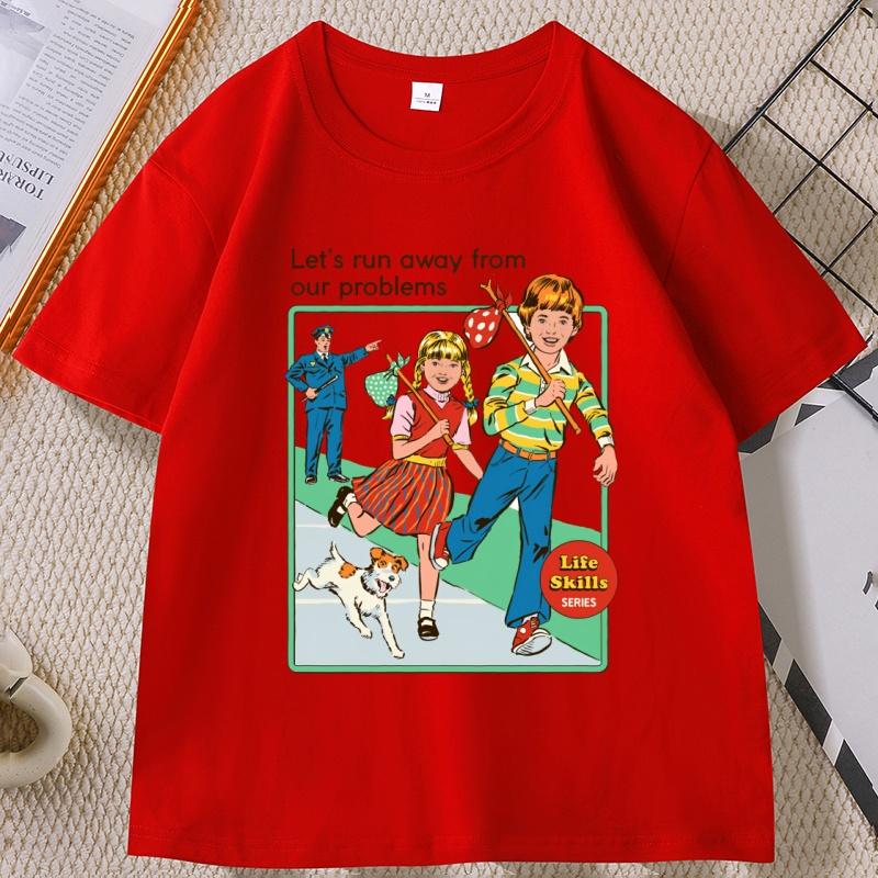 

Lets Run Away Graphic T Shirts Crewneck Vintage Short Sleeve Unisex Women Tee Shirt Unisexs Designer Clothing Streetwear S