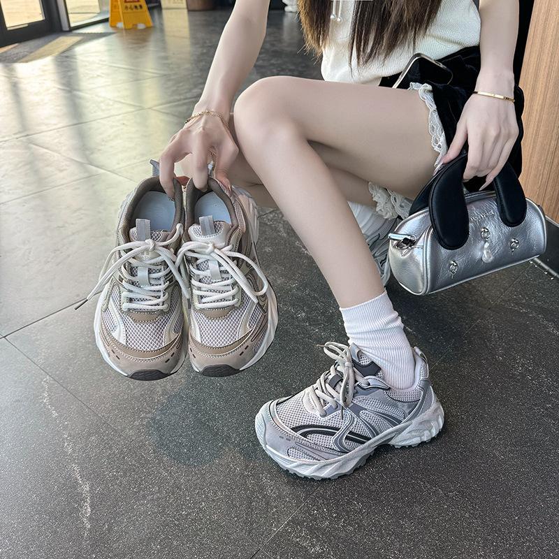Breathable mesh platform dad shoes women's 2025 summer new versatile casual sports shoes ultra-light mesh sports shoes