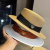 New Large Head Circumference French Flat Top Straw Hat Women'S Summer Seaside Fedora Large Size Plus Size Sunscreen Sun Hat