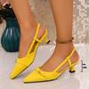 Suede High Heels Women's Stiletto Pointed Toe Metal Buckle One Strap Wrapped Toe Sandals