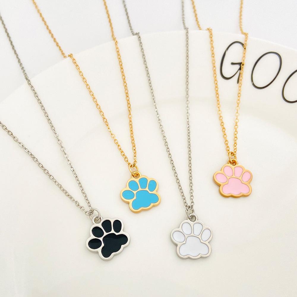 Ins Niche Design Cute Sweetheart Cat Claw Necklace Collarbone Chain Internet Celebrity Drip Oil Alloy Animal Footprint Pendant