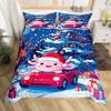 Cute Axolotl Duvet Cover,Botanical Leaf Bedding Set,Sea Animal Comforter Cover For Boys Girls Cartoon Salamander Bedspread Cover