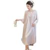 2026 Ice Silk Long Sleeve Nightgown for Women - Plus Size, Sexy French Style