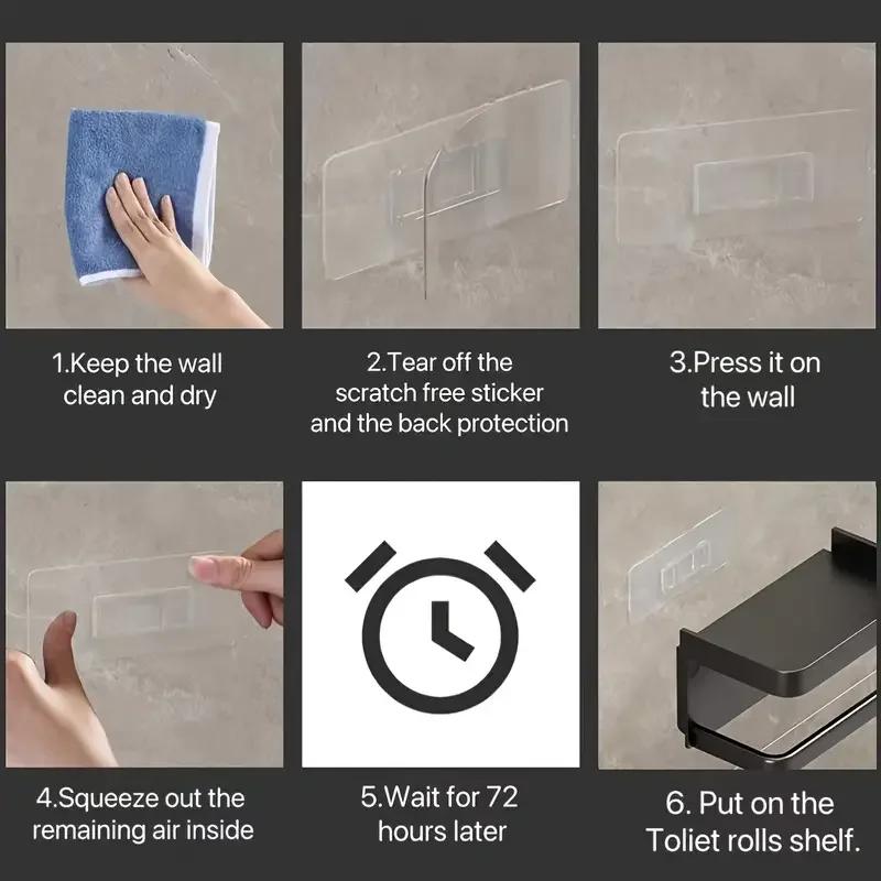 Suport pentru hârtie igienică ușor de instalat - montat pe perete, fără perforare, organizator role - accesoriu de depozitare pentru baie