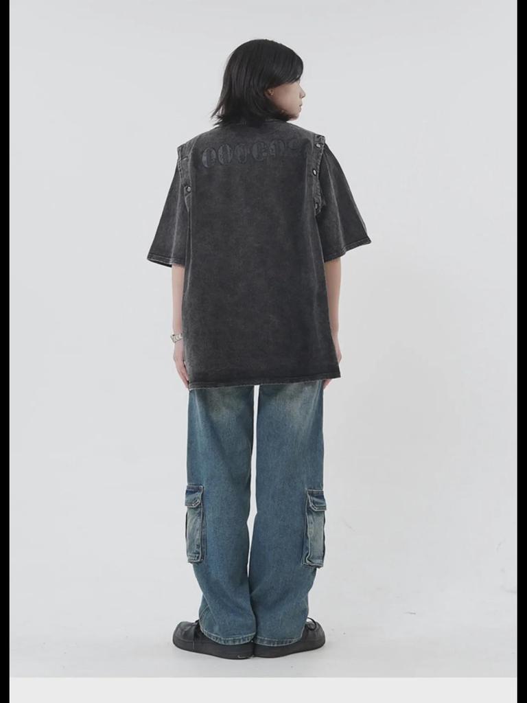 Unisex Retro High Street Pocket Jeans: Loose, Wide-Leg, Straight Fit Workwear for Couples