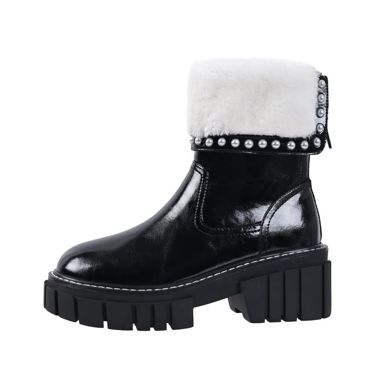 Size 34-42 Genuine Leather Boots Women Thick Fur Warm Buckle Winter Boots Platform Ankle Boots for Women Shoes Platform Shoes