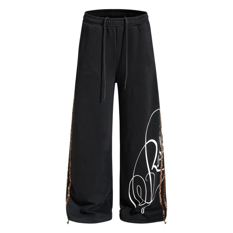 Mens Streetwear Wide Leg Sweatpants Vibe Style Printed Straight Casual Trousers