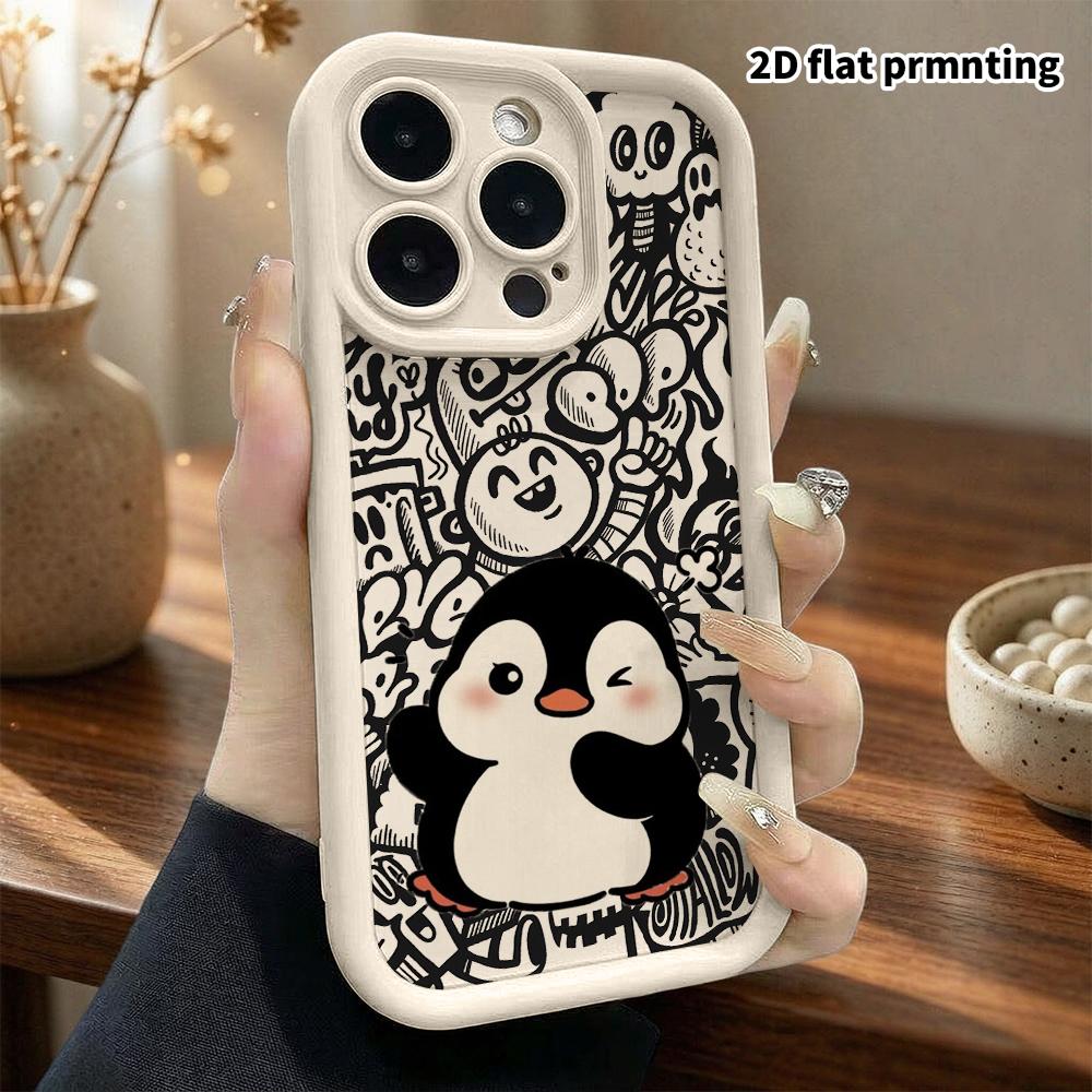 Phone Case: 2D Flat Design Suitable for iPhone 18 17 16 15 14 13 Pro Stepped Protective Case, Little Penguin, Christmas and Halloween Gift