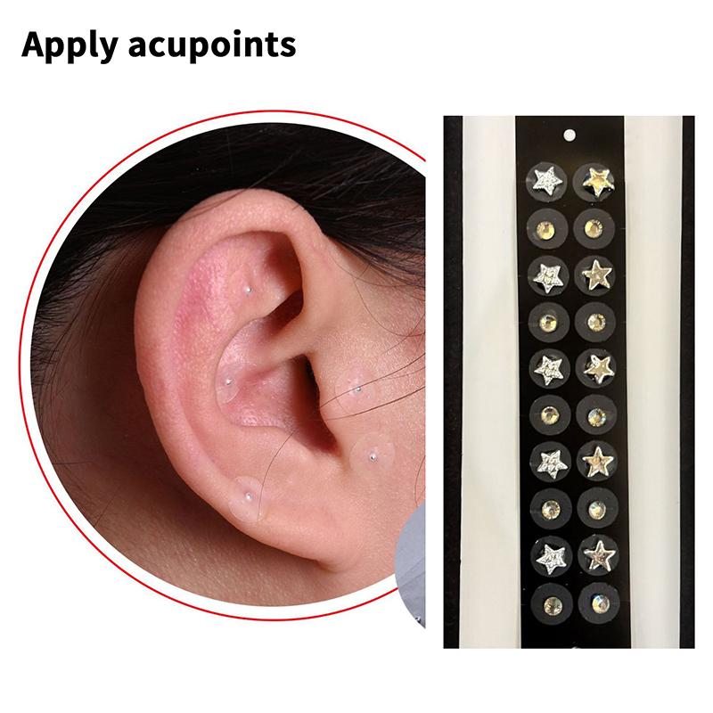 20 Patches Pentagram Ear Acupuncture Auricular Ear Stickers Rhinestone Massage Ear Point Pressure Patch Auriculotherapy