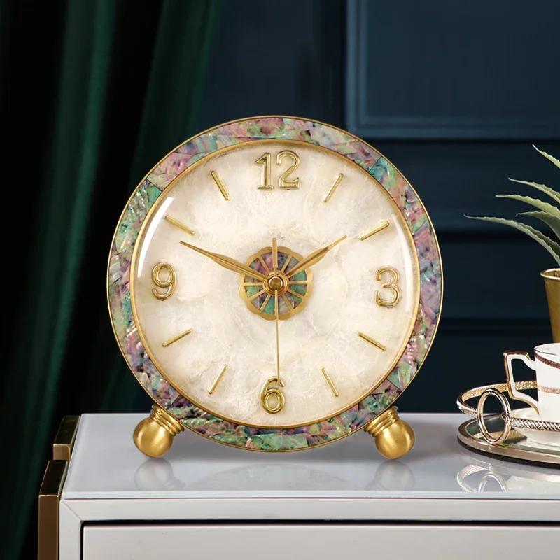 European Light Luxury Brass Shell Clock Digital Room Tabletop Decoration Bedroom Quiet Clock Living Room Decorated Brass Clocks