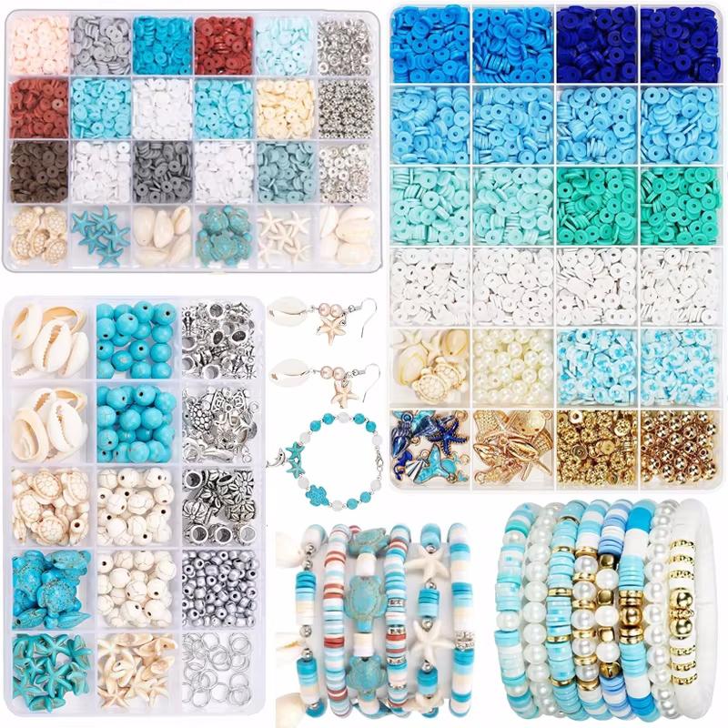 Ocean Style Clay Beads Bracelet Making Kit with Golden Pearl Beads for Women Beach Fashion Jewelry Making Crafts DIY Gifts