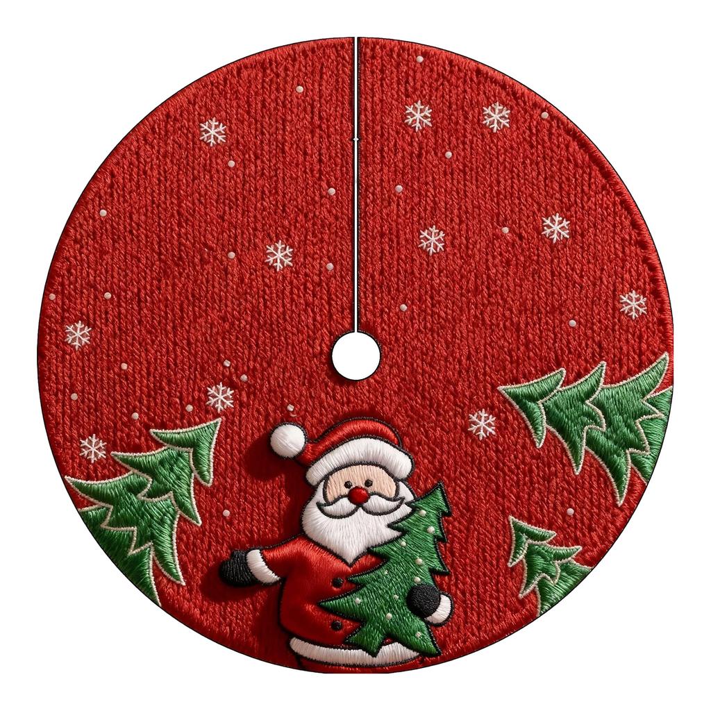Christmas Tree Skirt with 2D Embroidery- Digital Print for Holiday Festive Decoration